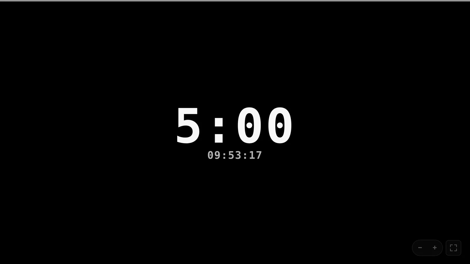 Stage timer output showing a 5:00 countdown for the presenter confidence monitor